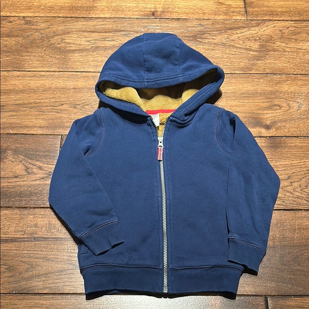 Navy Blue Zip-Up Hoodie with Attached Hood